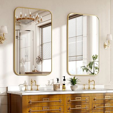 Classic Gold 24 in. W x 36 in. H Rectangle Aluminum Alloy Frame Vanity Wall Mirror