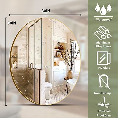 Morden Gold 30 in. W x 30 in. H Round Aluminum Alloy Frame Vanity Wall Mirror