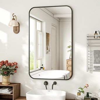 Classic Black 24 in W x 36 in H Rectangle Aluminum Alloy Frame Vanity Wall Mirror
