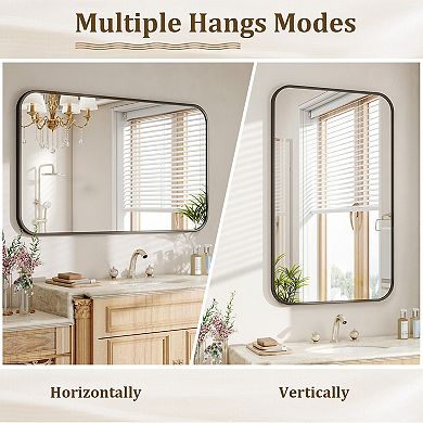 Classic Black 24 in. W x 36 in. H Rectangle Aluminum Alloy Frame Vanity Wall Mirror