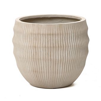 LuxenHome Textured MgO Planter, 15" Tall x 17.7" Diameter Pot for Indoor/Outdoor Decor
