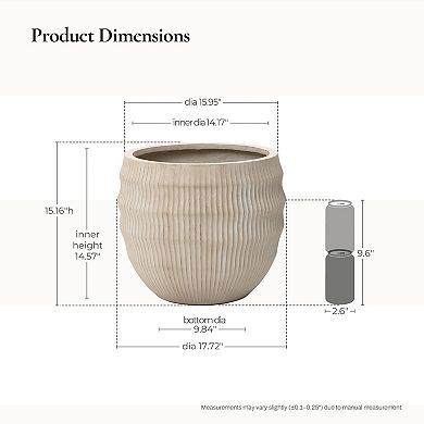 LuxenHome 17.5" Dia Round Planter, Large Pot for Plants with Drainage Hole, Wavy Textured Planter