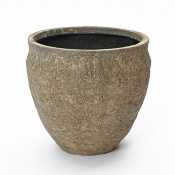 LuxenHome Weathered Earthstone Green Round Planter, Round, Textured Concrete Pot