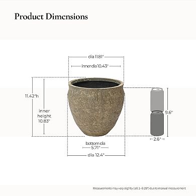 LuxenHome Weathered Earthstone Green Round Planter, Round, Textured Concrete Pot