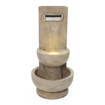 LuxenHome 2.7-Feet Tall Polyresin Fountain with Planter, Lighted Outdoor Water Feature