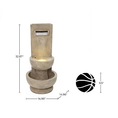 LuxenHome 33" Outdoor Water Fountain with Planter, Resin Outdoor Fountain with Lights, Water Feature