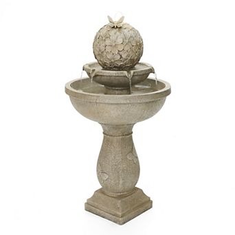 LuxenHome Decorative Garden Birdbath Fountain, Resin Water Feature with Pedestal Design