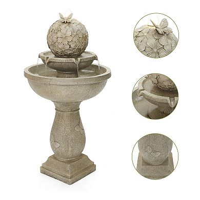 LuxenHome 37" Water Fountain Outdoor, Resin 3-Tier Birdbath Fountain for Outside, Patio Fountain