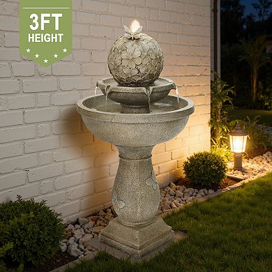 LuxenHome 37" Water Fountain Outdoor, Resin 3-Tier Birdbath Fountain for Outside, Patio Fountain