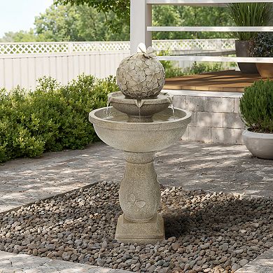LuxenHome 37" Water Fountain Outdoor, Resin 3-Tier Birdbath Fountain for Outside, Patio Fountain