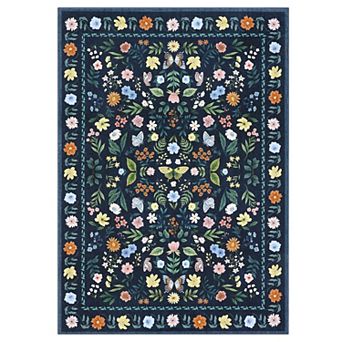 Washable Vintage Boho Area Rug - Non-Slip Low Pile Soft Carpet for Living Room, Bedroom, Nursery