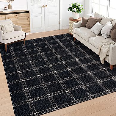 Modern Washable Rug Non-Slip - Geometric Plaid Living Room, Bedroom, Office Mat