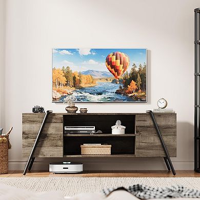 Mid Century Modern Entertainment Center with Adjustable Open Shelves & Metal Legs