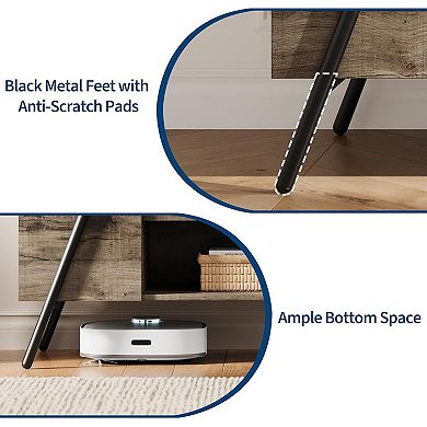 Mid Century Modern Entertainment Center with Adjustable Open Shelves & Metal Legs