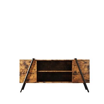 Mid Century Modern Entertainment Center with Adjustable Open Shelves & Metal Legs