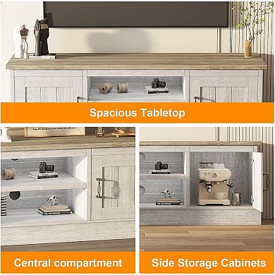 61" Modern Farmhouse TV Stand for TVs, Media Console with 2 Storage Cabinets and Shelves