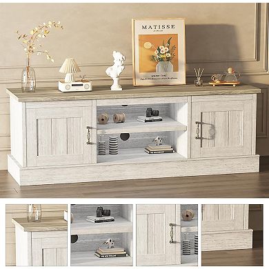 61" Modern Farmhouse TV Stand for TVs, Media Console with 2 Storage Cabinets and Shelves