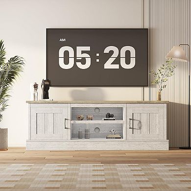61" Modern Farmhouse TV Stand for TVs, Media Console with 2 Storage Cabinets and Shelves