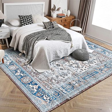 Washable Print Distressed Carpet Faux Wool Mat Foldable Accent Rug Kitchen Living Room Bedroom