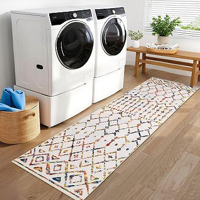 Modern Washable Rug Non-Slip - Geometric Plaid Living Room, Bedroom, Office Mat