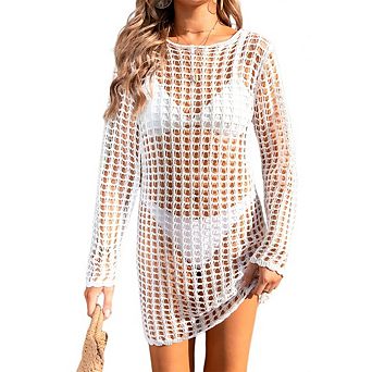 Women Crochet Backless Swimsuit Cover Ups Bathing Suit Cover Up Swimwear Hollow Out Bikini Dress