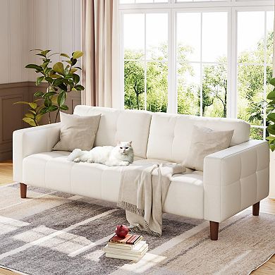 83" Faux Leather 3-Seater Sofa,Spring Cushion Deep Seat with Removable Back Cushion for Living Room