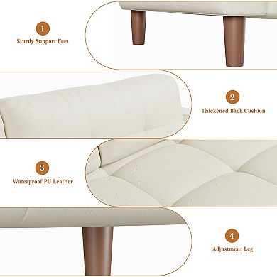 83" Faux Leather 3-Seater Sofa,Spring Cushion Deep Seat with Removable Back Cushion for Living Room