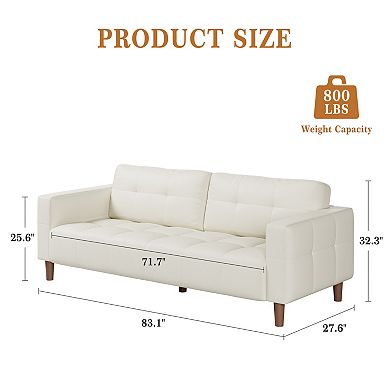 83" Faux Leather 3-Seater Sofa,Spring Cushion Deep Seat with Removable Back Cushion for Living Room