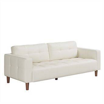83" Faux Leather 3-Seater Sofa,Spring Cushion Deep Seat with Removable Back Cushion for Living Room
