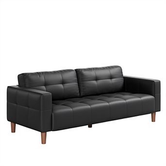 83" Faux Leather 3-Seater Sofa,Spring Cushion Deep Seat with Removable Back Cushion for Living Room