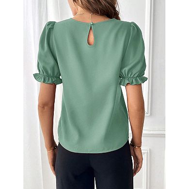Women Elegant Ruffle Puff Short Sleeve Casual Blouses