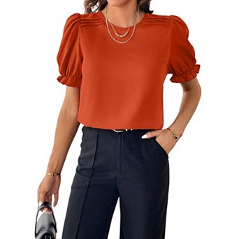 Women Elegant Ruffle Puff Short Sleeve Casual Blouses