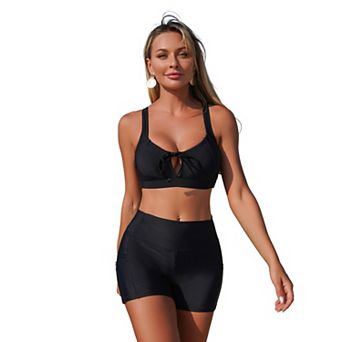 Women's Two Piece Solid Color Swimsuit Bikini with Pockets
