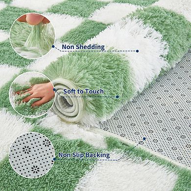 ANIXOL Plush Checkered Shag Area Rug with Non-Slip Backing