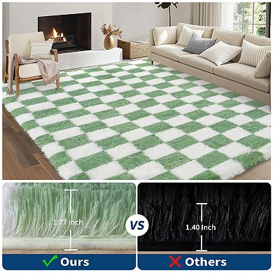 ANIXOL Plush Checkered Shag Area Rug with Non-Slip Backing