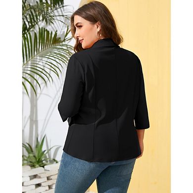 Women's Plus Office Casual Blazer 3/4 Sleeve Shawl Collar Open Front Dual Pockets for Work Business