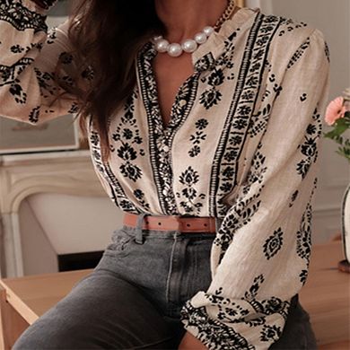 Womens Boho Blouse Split V-Neck Button Front Balloon Sleeves Loose Fit for Casual Vacation Wear