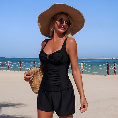 Women's Two Piece Swimsuit with Pockets Wide Leg Short and Tank Top