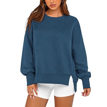 Women's Sweatshirt Crew Neck Long Sleeves Side Slits Oversized Fit for Casual Everyday Wear