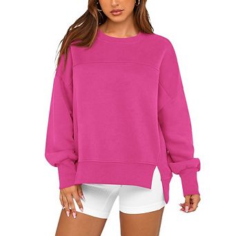 Women's Sweatshirt Crew Neck Long Sleeves Side Slits Oversized Fit for Casual Everyday Wear