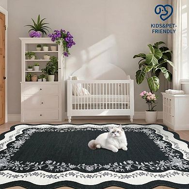 ANIXOL Modern Scalloped Low Pile Washable Rug