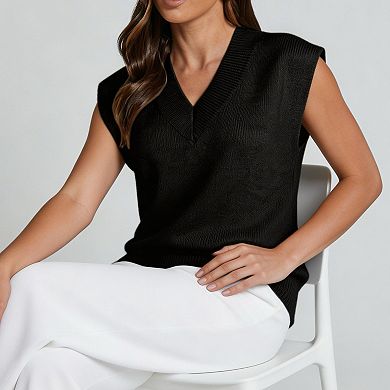 Women's V-Neck Sleeveless Sweater Vest Knit Tank Top Lightweight Casual Pullover Layering Piece