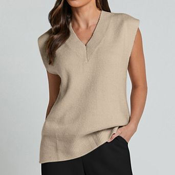 Women's V-Neck Sleeveless Sweater Vest Knit Tank Top Lightweight Casual Pullover Layering Piece
