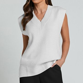 Women's V-Neck Sleeveless Sweater Vest Knit Tank Top Lightweight Casual Pullover Layering Piece