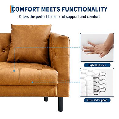 81 Inch Chesterfield 3-Seater Sofa - PU Leather Handmade Button Tufted with Wooden Frame for Office