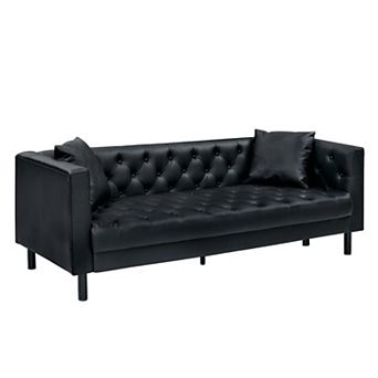 81 Inch Chesterfield 3-Seater Sofa - PU Leather Handmade Button Tufted with Wooden Frame for Office