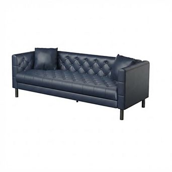 81 Inch Chesterfield 3-Seater Sofa - PU Leather Handmade Button Tufted with Wooden Frame for Office