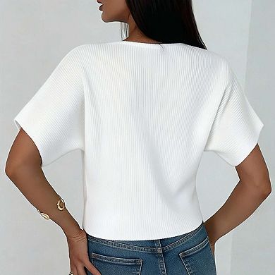 Women's V-Neck Cardigan with Button Front Short Sleeve Open Front Lightweight Casual Summer Top