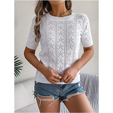 Womens Lightweight Thin Summer Pullover Sweater Puff Short Sleeve Tops Pullover Shirt Knit Blouse
