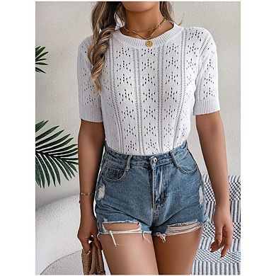 Womens Lightweight Thin Summer Pullover Sweater Puff Short Sleeve Tops Pullover Shirt Knit Blouse